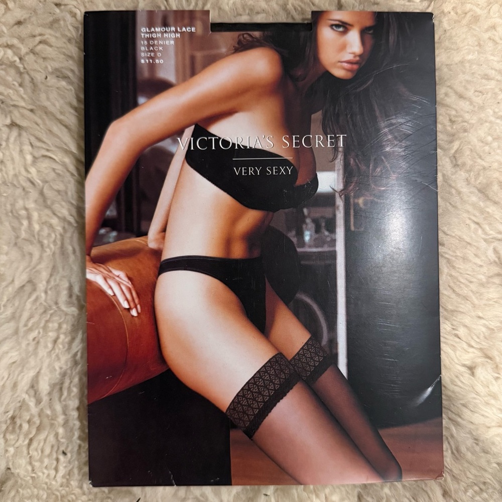 Victoria's Secret Black Lace-Top Thigh Highs